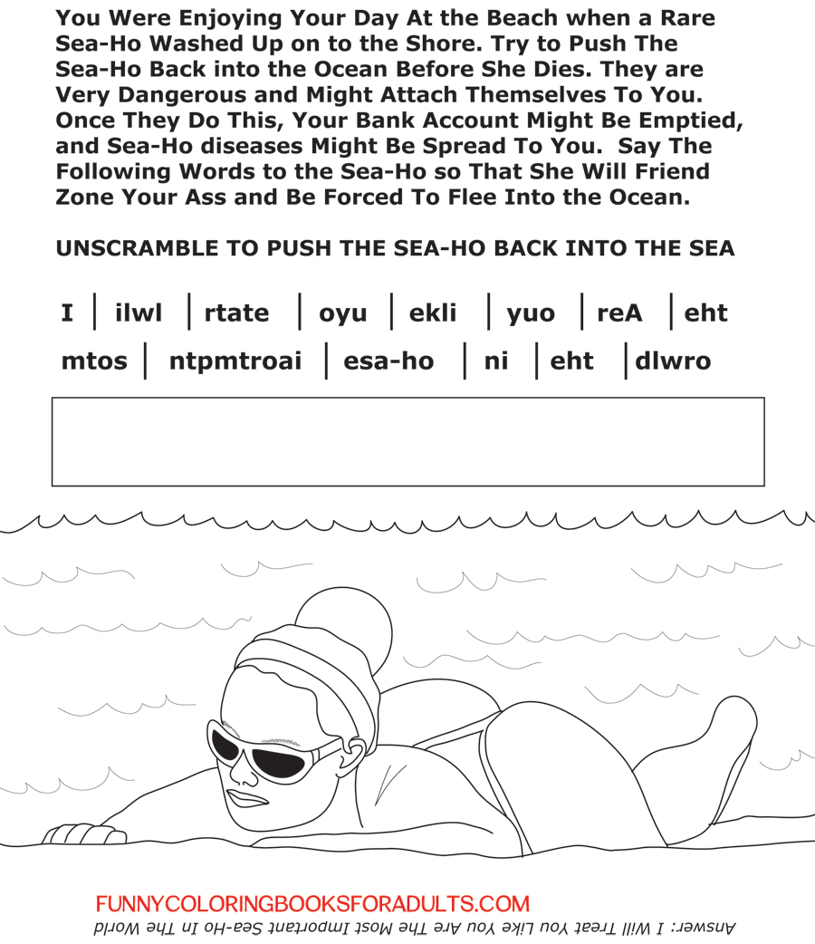 funny coloring page for grownups - sea whore has washed onto shore